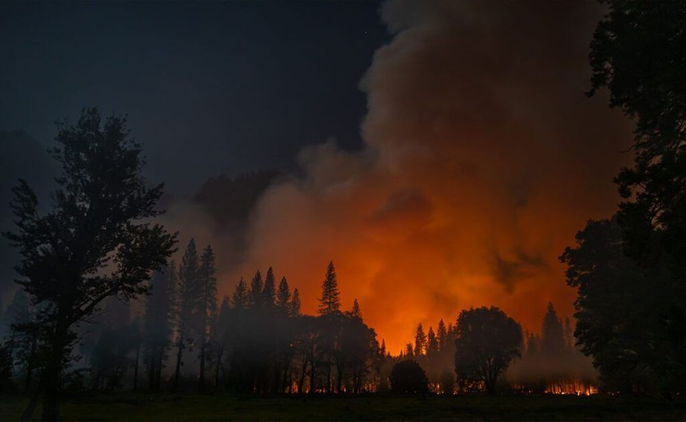 Billowing smoke from a controlled fire burn in Yosemite Valley, in Yosemite National Park, near Merced, California.